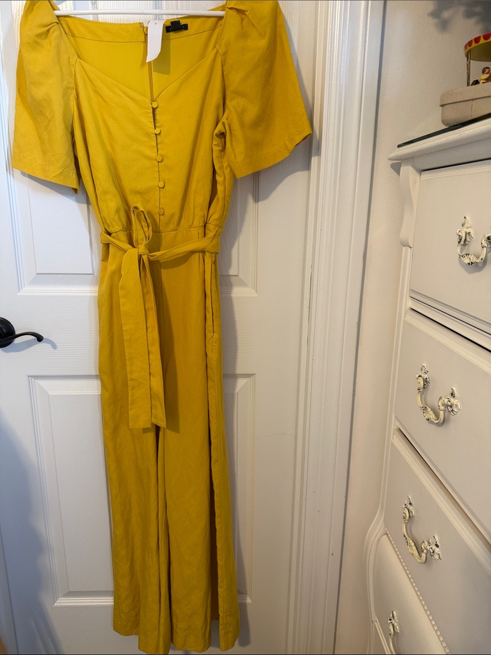 Ann Taylor Mustard Yellow Wide-Leg Jumpsuit with Tie Waist